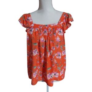 Dee Elly Floral‎ Orange Women's Top Sz M